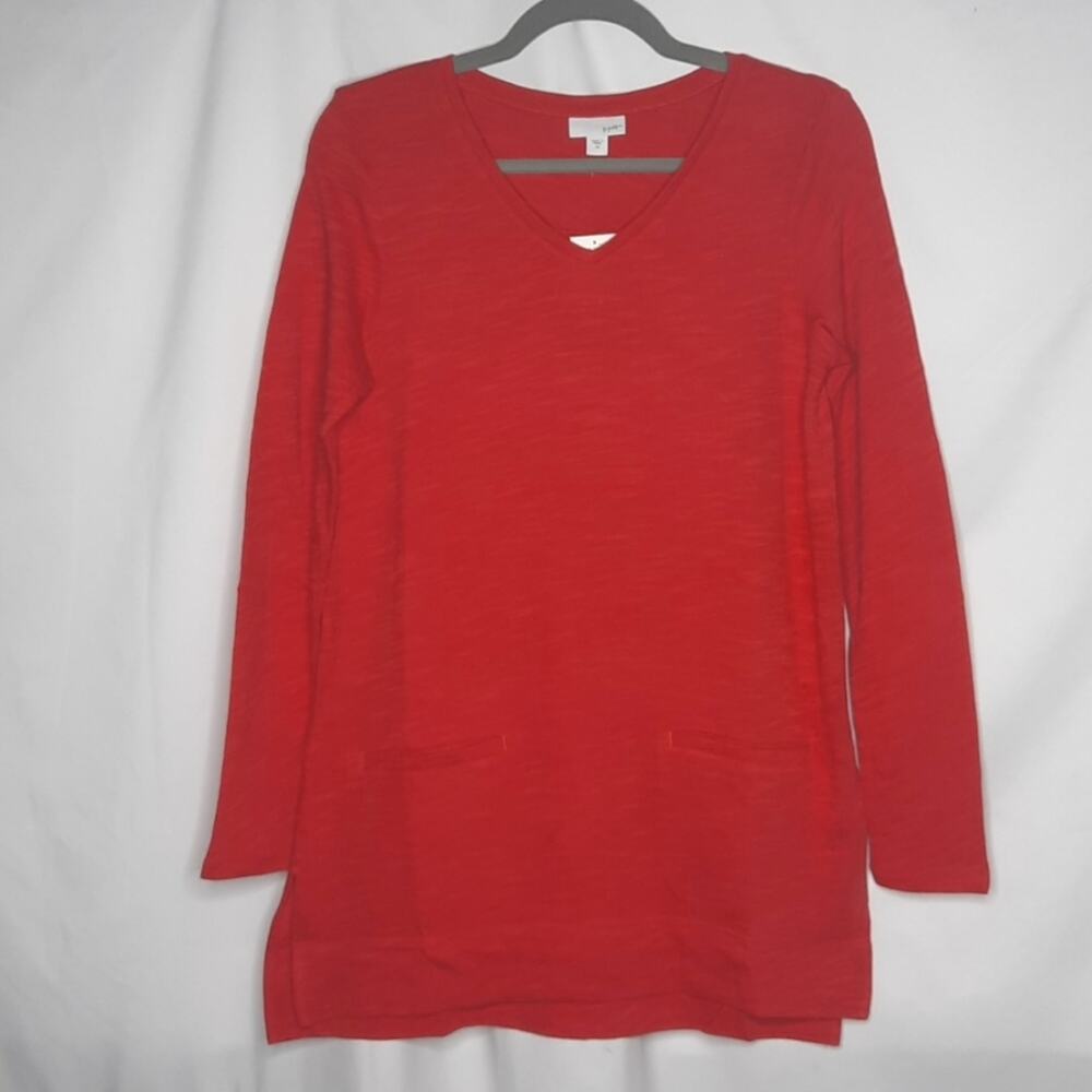 J. Jill V Neck Tunic Length Knit Top Red XS